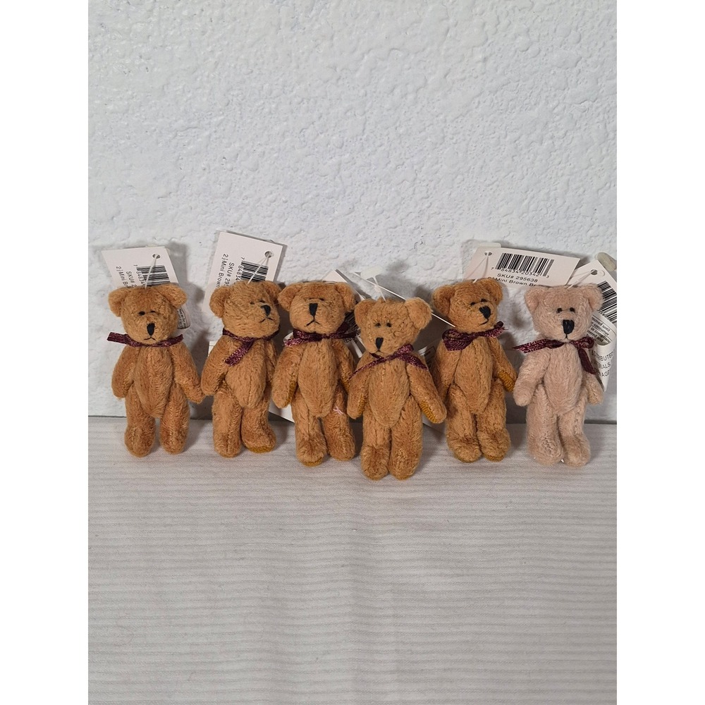 Pacific Craft Lot of 6 Mini Jointed Teddy Bears Brown Tan 2.5 Inch Craft Plush